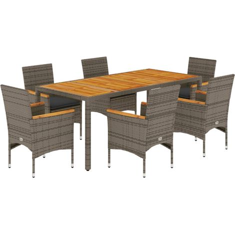 Maison Exclusive - Set Pranzo da Giardino 7pz con Cuscini Polyrattan Acacia Grigio