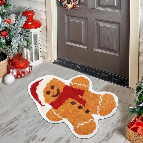 Paillasson de Noël antidérapant pour intérieur et extérieur, joli paillasson décoratif en forme de bonhomme en pain d'épices (1/5)
