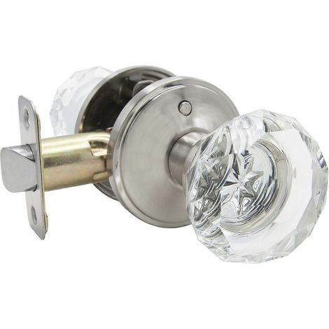 Poignée de porte en verre massif, finition nickel satiné, style moderne, pour intérieur, verrou de sécurité (vendu à l'unité) (1/4)