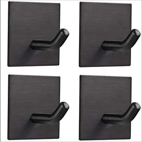 4 Pièces Crochet Adhésif Mural, Porte Serviette auto-adhésif 3M en Acier Inox Imperméable Antirouille sans Perçage, Accroche Serviette Torchon pour Salon, Salle de Bains, Cuisine, Bureau Noir (1/5)