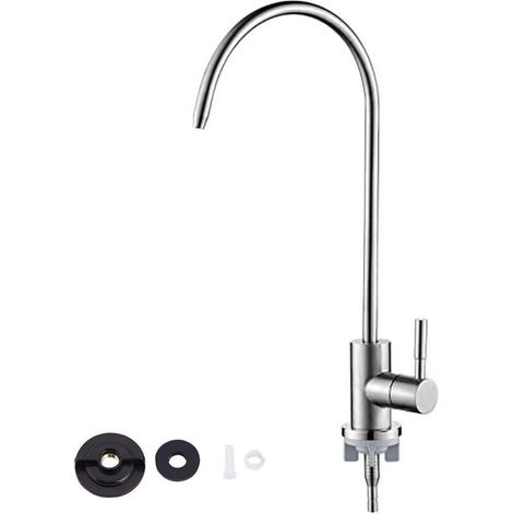 Ej.Life 1/4 '' Robinet En Acier Inoxydable Chrome Plaqué Osmose Inverse Col De cygne Eau Potable Filtre Cuisine Robinet