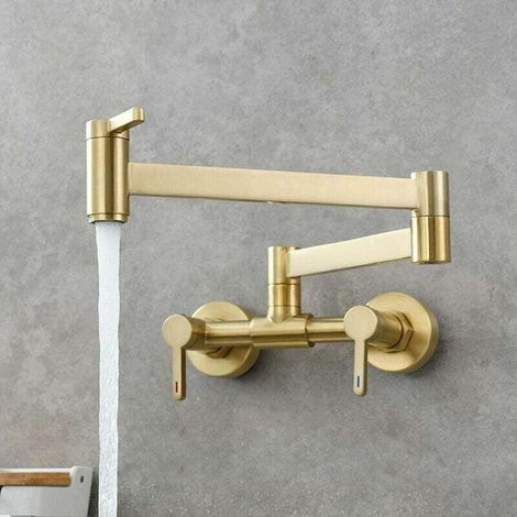 Sink handle equipped with three switches with hot and cold water, foldable mixer concealed for kitchen and bathroom, golden drainer (1/4)