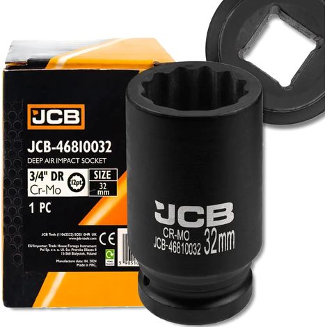 JCB Tiefschlagschrauber-Steckschlüssel 3/4" Cr-Mo 12-kant 32 mm