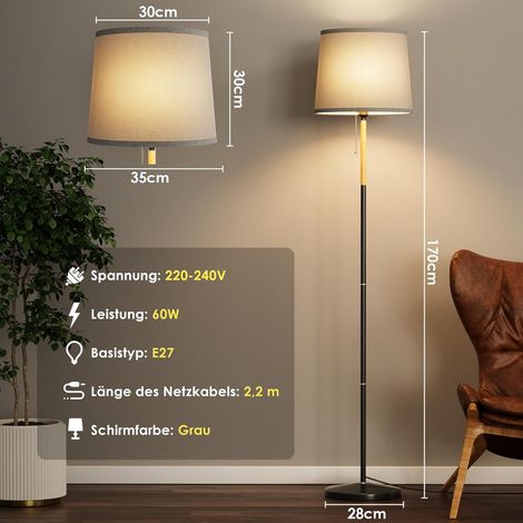 Lampada da terra per soggiorno, attacco E27, max. 60 W, luce naturale soffusa, altezza 170 cm (lampadina non inclusa), grigio (1/5)