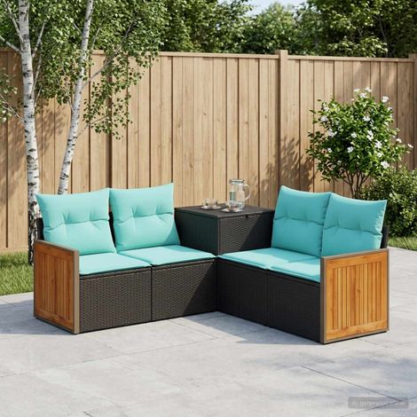 Set di divani da esterno componibile in polyrattan e acciaio con box nero e blu set da 5 pz - PANGIVO (1/5)