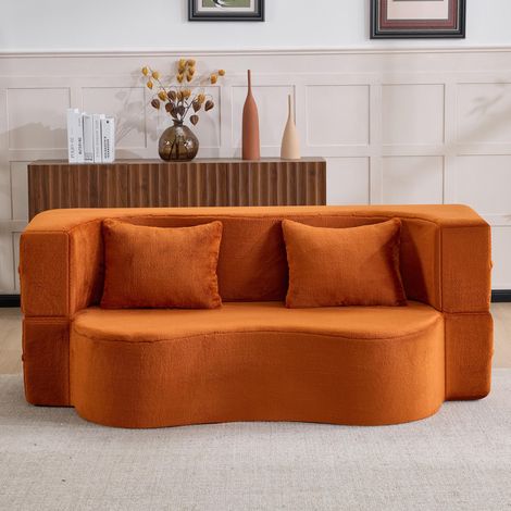Grand canapé-lit deux places, matelas en plumes entièrement compressé, aucun montage requis, canapé-lit pliable, convient au salon, à la chambre et autres pièces, orange