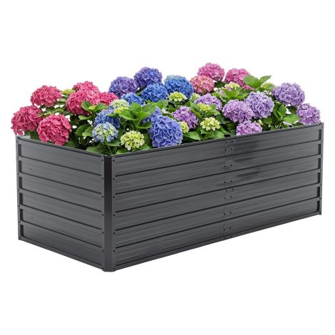 Carré potager surélevé en métal 190 x 90 x 64 cm noir avec fond ouvert, pour jardin, terrasse, balcon