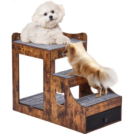 VEVOR Letto a Castello per Animali Domestici con Scale Rimovibili, Trespolo per Finestra per Cani/Gatti con Contenitore, Piattaforma per Seggiolino per Piccoli Animali Domestici, Uso Interno, Marrone