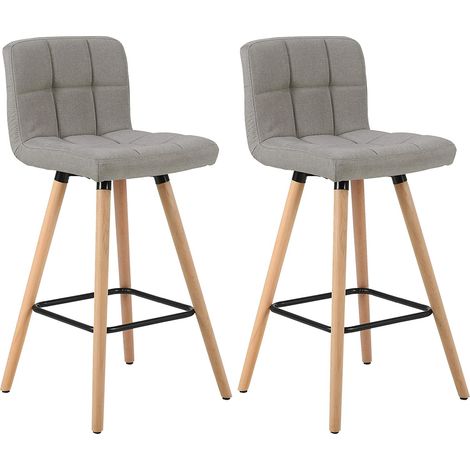 Woltu – Lot de 2 tabourets de bar en bois massif et lin – Hauteur d'assise 40cm – Repose-pieds ergonomique – Capacité 100kg – Gris clair (1/5)