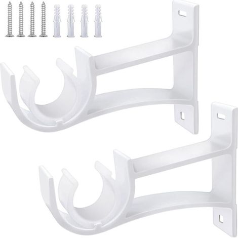 Lot de 2 supports de tringle à rideaux robustes en métal blanc de 25 mm pour tringles à rideaux de 25 à 30 mm (1/5)