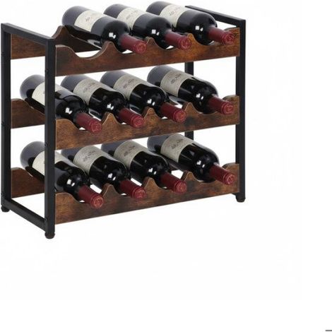 Casier À Vin - 12 Bouteilles - H38 L44 5 P20 Cm - Stockage Horizontal - MDF Et Métal - Brun Noir (1/5)