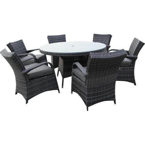 Furniture One 6 Seater Round Garden Table & Chairs Fully Assembled - Grey (1/4)