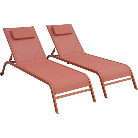 sweeek - 2er-Set Liegestühle aus Stahl mit mehreren Positionen, Kissen und Rollen