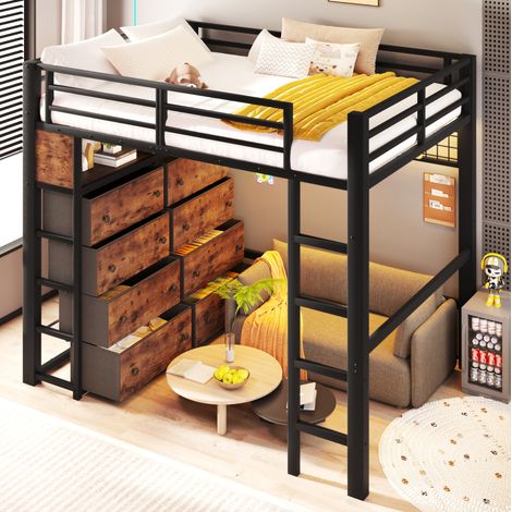 Lit mezzanine enfant 140x200 cm en métal noir, gain de place pour chambre, sans matelas FloraGrace (1/5)