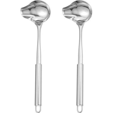 longziming - Louche - Acier inoxydable - Bec verseur anti-déversement et trous de suspension - 2 pièces - Ustensiles de cuisine Argent (1/5)