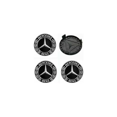 Lot de 4 enjoliveurs Mercedes-Benz noirs neufs - 75 mm (1/4)