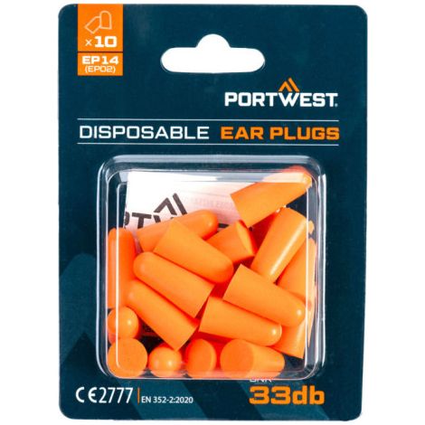 Tapones para los oídos de espuma de poliuretano (10 pares) PORTWEST EP14  Naranja (1/2)