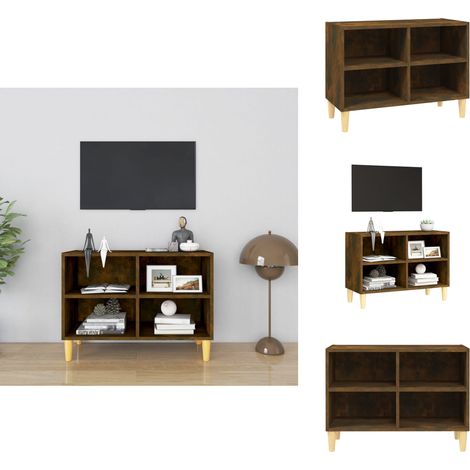 Meuble TV avec pieds en bois massif Chêne fumé 69,5x30x50 cm - Meuble Tv - Meuble Tv Moderne - Meuble Tv Scandinave - Rangement Tv - Support Tv (1/5)