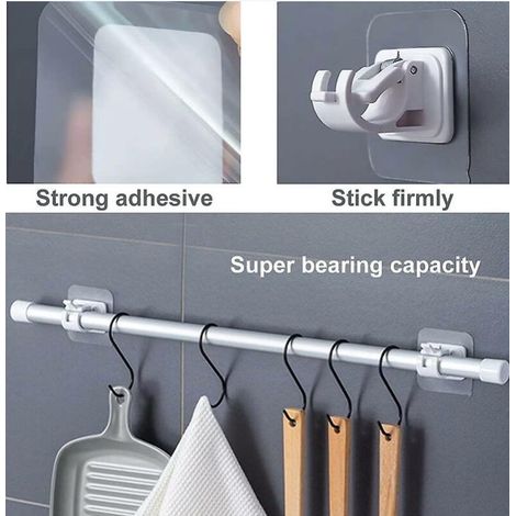 Lot de 4 crochets de tringle à rideau auto-adhésifs, clip de support de crochet de rideau de salle de bain de cuisine (transparent) (1/4)