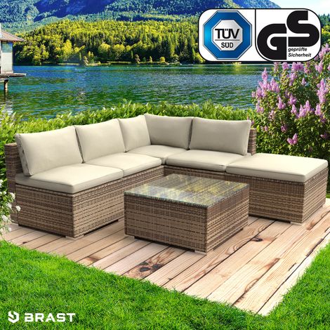 BRAST Gartenmöbel Lounge Sofa Couch Set Oase Braun Poly-Rattan für 4 Personen (1/5)