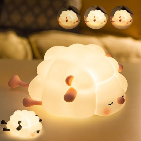 Veilleuse bébé en silicone - Rechargeable par USB - Lampe de chevet tactile à intensité variable - Motif mouton Kawaii - Veilleuse chambre d'enfant - Décoration d'anniversaire - Cadeau fille (1/5)