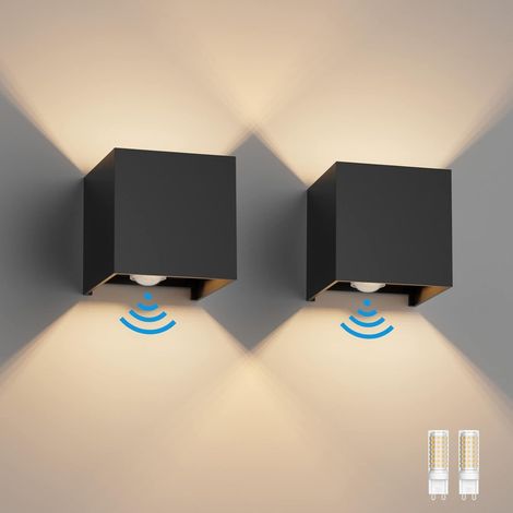 2PCS Applique Murale Extérieur avec Détecteur de Mouvement IP54 Éclairage Mural Intérieur avec Angle de Faisceau Réglable, avec Ampoule LED G9 Remplaçable Lampe, Blanc Chaud 3000K, Noir (1/5)