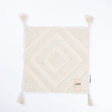 HOME DELUXE Fodera per cuscino JARA a rombi con pompon - crema