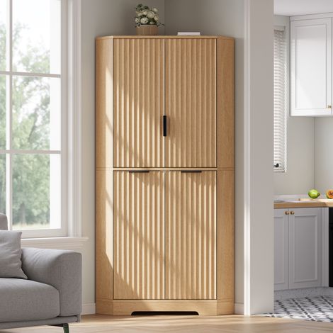 Armadio ad angolo con 4 ante e ripiani regolabili, MDF, naturale, 60 x 60 x 172 cm (1/5)