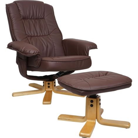 Fauteuil TV de relaxation avec repose-pieds pieds en bois d'eucalyptus assise en PVC rouge-marron 040006838 (1/5)