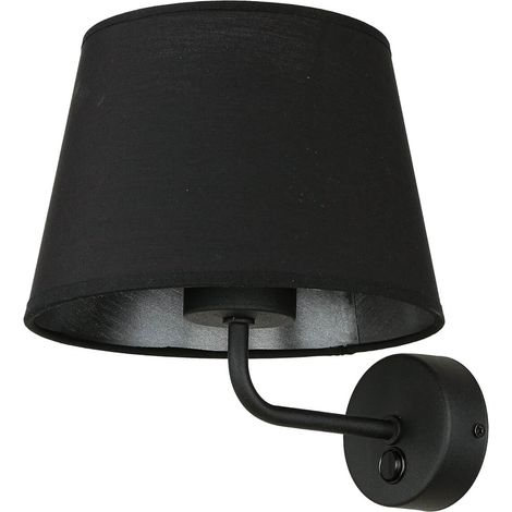 Wandlampe mit Schalter Schwarz Stoffschirm MAJA Wandleuchte Schlafzimmer