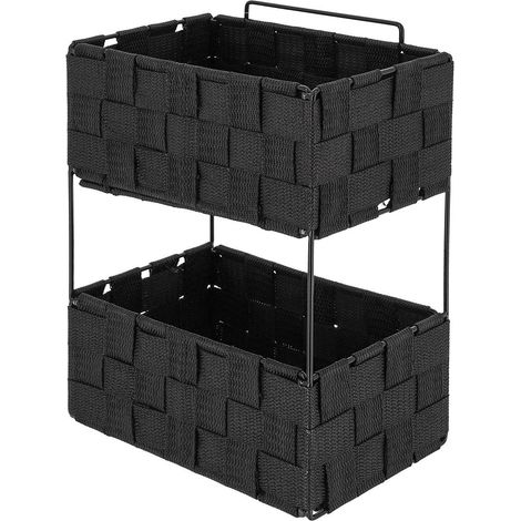 Scaffale pieghevole a 2 livelli pm in poliestere con treccia metallica - nero - Tendance