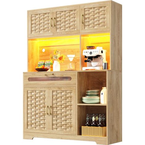 Armoires hautes pour salon (120×40×180cm), meuble de cuisine, meuble de salle à manger avec tiroirs, portes tressées en MDF, meuble avec éclairage LED, vitrine sur pied pour cuisine, salon, salle à ma (1/5)