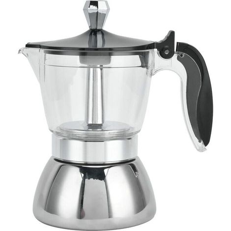 Espressokanne aus Edelstahl mit Glasdeckel und Kristallglas für 4 Tassen, italienische Kaffeemaschine, 200 ml - LIAIKI