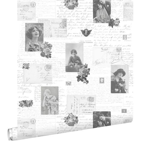papier peint cartes postales anciennes vintage noir et blanc  - ESTAhome (1/5)