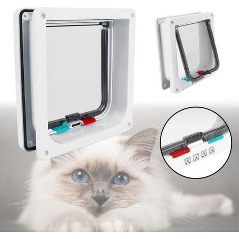 Große weiße Katzenklappe (L) (25 cm x 23,5 cm) Pet Mate – Vier Verriegelungsmodi für Katzen/kleine Hunde – Einfache Installation (1/4)