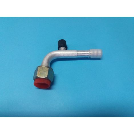 Conector hembra DN12 de 90° con junta tórica y válvula.