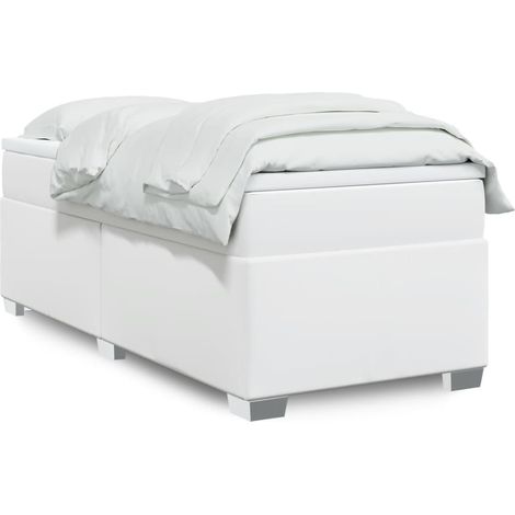 Boxspringbett mit Matratze Weiß 100x200 cm Kunstleder