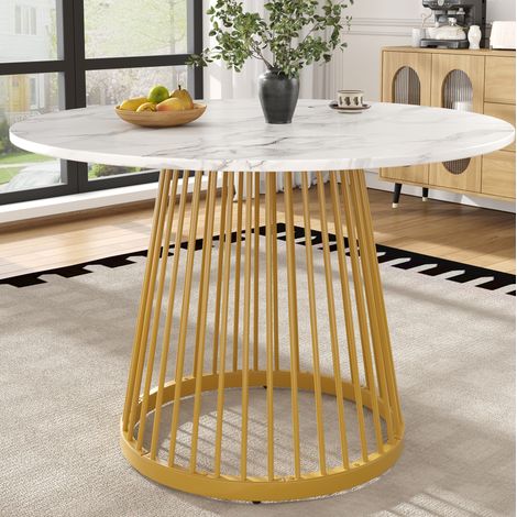 MEUBLIV Runder Esstisch 80x80 cm Weiß und Gold – Marmoroptik, Aufbau in 10 Min (1/5)