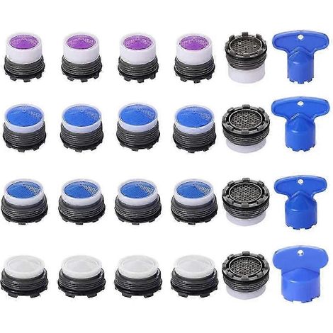 Robinet de cuisine avec aérateur caché, filetage mâle, pour économiser l'eau, accessoires pour toilettes publiques, lot de 24 pièces, tailles : 16,5 mm, 18,5 mm, 21,5 mm et 23,5 mm