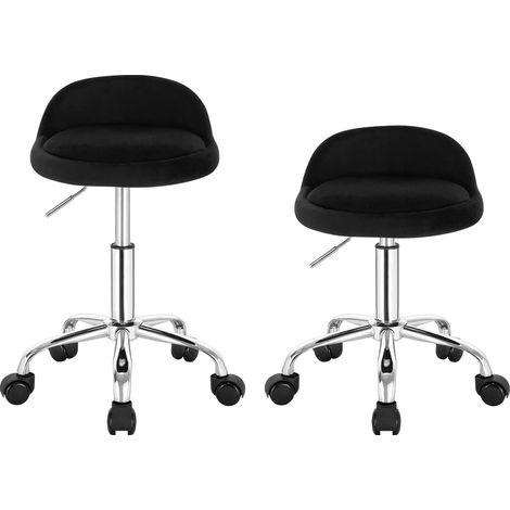 WOLTU 2X Silla de Oficina Terciopelo Silla de Escritorio sin Brazos Silla Regulable en Altura 43-55cm con Ruedas y Respaldo Bajo Negro