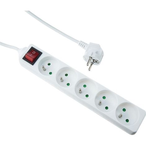 Multiprise électrique 5 prises, prise multiple - Bloc multiprise électrique 5 prises + interrupteur, rallonge multiprises électriques - 5P / 16A / 3G1mm² - Blanc - Protection enfant (1/5)