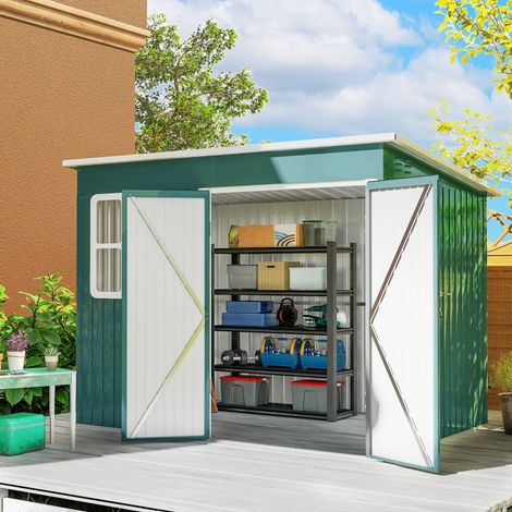 Abri métallique pour ranger des outils de jardin, avec fenêtre, large porte, 260 x 177 x 190 cm, vert (1/5)