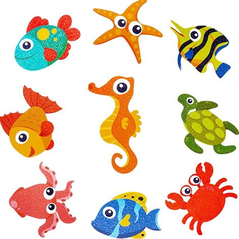 9Pcs Autocollants Antidérapants Pour Salle de Bain,Autocollants de Baignoire Antidérapants,Autocollants Antidérapants Pour Enfants,Pour Baignoire et Douche,Imperméable,Durable(Créature Marine) (1/5)