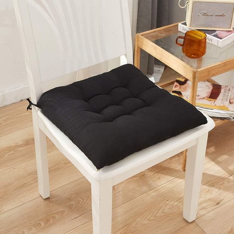 Lot de 4 coussins de chaise avec attaches pour salle à manger, jardin, terrasse, cuisine, salle à manger, 40 x 40 cm, noir (1/5)