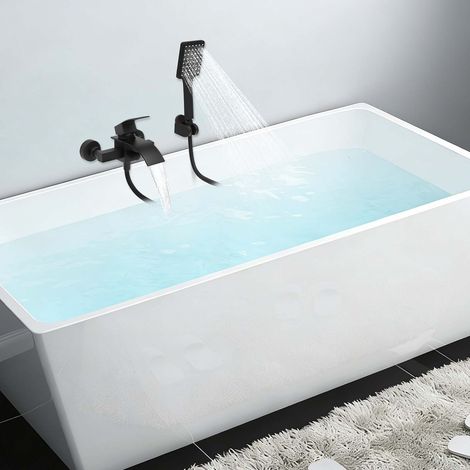 【Chauffage et ventilation】Mitigeur Douche Noir, Mitigeur de Douche Mural Noir, Robinet Cascade en Laiton Massif, 2 Sorties d'eau, Raccord Standard Européen G1/2 pour Salle de Bain, entraxe réglable 13 (1/5)