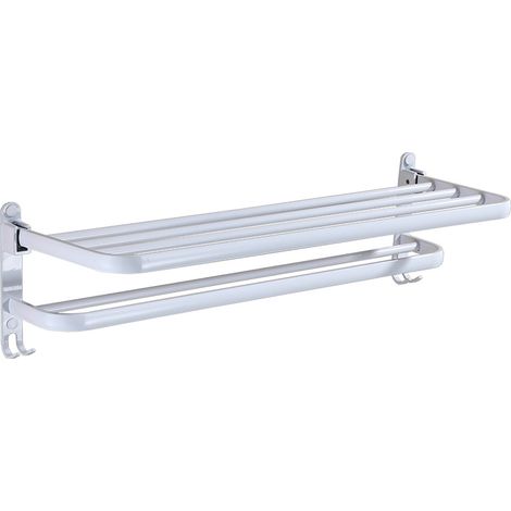 Toallero de almacenamiento, apto para cocina y baño, doble capa con ganchos, plegable, 40 cm, blanco (1/4)
