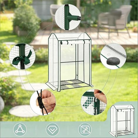 Serre résistante, tente végétale hivernale avec porte zippée frontale enroulable, pour balcon, terrasse, jardin (1/5)