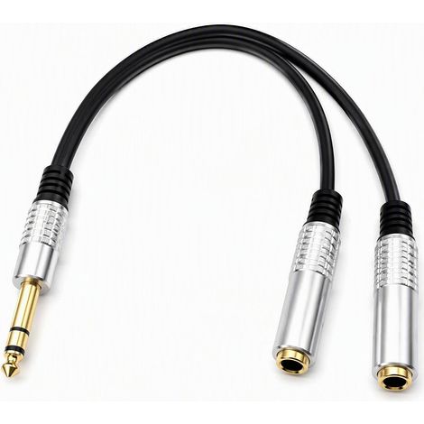 Adaptateur Jack 6,35 mm Stéréo TRS Mâle vers 2 Femelles, Câble Y Splitter Audio 20 cm, Double Jack pour Amplificateur, Table de Mixage, Enceinte, Hi-FI et Équipement Audio Compatible (1/5)