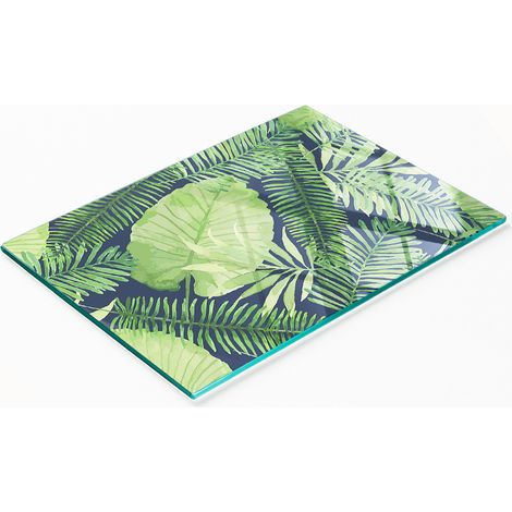 Tabla de cortar decorativa de cristal con dise帽o de hojas tropicales para cocina, 80x52 cm.
