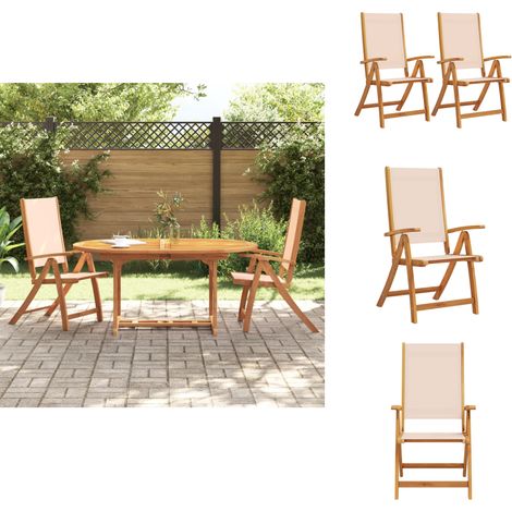 Gartenstühle 2 Stk. Klappbar Massivholz Akazie und Textilene - Gartenstühle - Holz Gartenmöbel - Akzidenzholzmöbel - Outdoor Möbel - Esszimmerstühle (1/5)